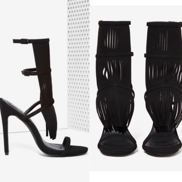 Nasty Gal Black Night Moves Fringe High Heels Size 10 - Picture 1 of 6